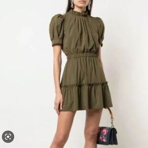Alice + Olivia Vida Ruffle Mini Dress in Olive Army Green